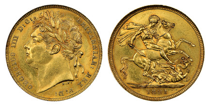 1086859 GREAT BRITAIN. George IV. (King, 1820-1830). 1821 AV Sovereign. NGC MS64+.  GEORGIUS IIII D:G: BRITANNIAR: REX F:D:. Laureate head left / St. George slaying the dragon. KM 682; SCBC-3800; Friedberg 376.

Please use this link to verify the ...