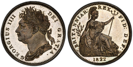 1086596 GREAT BRITAIN. George IV. (King, 1820-1830). 1822 CU Farthing. PCGS PR64.  GEORGIUS IIII DEI GRATIA. Laureate head left / BRITANNIAR. REX: FID: DEF:. Britannia seated right. KM 677. Proof; SCBC-3822.

Struck in coin alignment. Extremely ra...