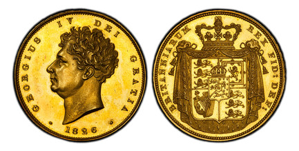 1086234 GREAT BRITAIN. George IV. (King, 1820-1830). 1826 AV Two Pounds. PCGS PR63 Cameo.  Edge: Lettered. GEORGIUS IV DEI GRATIA. Head left / BRITANNIARUM REX FID: DEF:. Arms within crowned mantle. KM 701. Proof; SCBC-3799; Fr.-374; WR-228.

Plea...