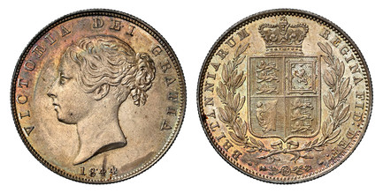 1086610 GREAT BRITAIN. Victoria. (Queen, 1837-1901). 1844 AR Halfcrown. NGC MS62.  VICTORIA DEI GRATIA. Head left / BRITANNIARUM REGINA FID: DEF:. Crowned arms within branches. KM 740; SCBC-3888; ESC-2720 (Prev. ESC-677).

Please use this link to ...