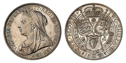 1086611 GREAT BRITAIN. Victoria. (Queen, 1837-1901). 1893 AR Florin, Two Shillings. NGC PR63 Cameo.  Edge: Reeded. VICTORIA · DEI · GRA · BRITT · REGINA · FID · DEF · IND · IMP ·. Mature draped bust left / Crowned shields of England, Scotland and ...