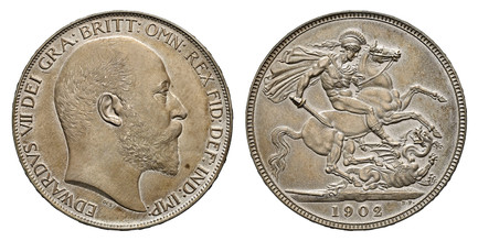1086345 GREAT BRITAIN. Edward VII. (King, 1901-1910). 1902 AR Crown. NGC PR65 Matte.  Head right / St. George slaying the dragon. KM 803. Matte Proof; SCBC-3979; ESC-3562.

Please use this link to verify the NGC certification number <a href="https...