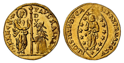 1084880 ITALIAN STATES. Venice. Paolo Renier. (Doge, 1779-1789). (1779-80) ND AR Zecchino. NGC MS66.  20.5mm. 3.47gm. PAVL. RAINER - S. M. VENET./ DVX. Doge kneeling before standing St .Mark / SIT. T. XPE. DAT. Q. TV - REGIS. ISTE. DVCA. Christ wi...