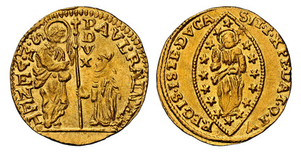 1084881 ITALIAN STATES. Venice. Paolo Renier. (Doge, 1779-1789). (1779-80) ND AR Zecchino. NGC MS65.  21mm. 3.49gm. PAVL. RAINER - S. M. VENET./ DVX. Doge kneeling before standing St .Mark / SIT. T. XPE. DAT. Q. TV - REGIS. ISTE. DVCA. Christ with...