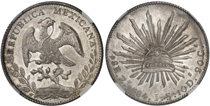 1086639 MEXICO. 1884-Zs JS AR 8 Reales. NGC MS65.  Zacatecas. REPUBLICA MEXICANA. Facing eagle, snake in beak / Radiant cap. KM 377.13; Grove 4601.

Please use this link to verify the NGC certification number <a href="https://www.ngccoin.com/certl...