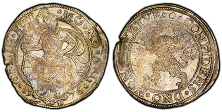 1085779 NETHERLANDS. Holland. 1576 AR Lion Daalder. PCGS AU55.  26.71gm. Standing knight facing right, holding mantle with shield of arms; date divided to either side / Rampant lion, right. Dav.-8838; Delmonte 831; CNM 2.28.66; HPM Ho 22.

Please ...