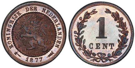 1085746 NETHERLANDS. William III. 1877-(Broadaxe) AE Cent. PCGS PR65RB (Red-Brown).  Edge: Reeded. KONINGRIJK DER NEDERLANDEN. Crowned rampant lion, left, within beaded circle, date below / Value within wreath. KM 107.1; Sch.-695.

Please use this...