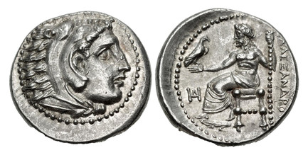 1087633 GREEK. KINGDOM OF MACEDON. Alexander III, 'the Great'. (King, 336-323 BC). Lifetime issue. AR Drachm. NGC MS (Mint State) Strike 5/5 Surface 5/5.  Miletos mint. 17mm. 4.31gm. Head of Heracles wearing lionskin headress to right / ΑΛΕΞΑΝΔΡΟΥ...