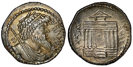 1084942 ROMAN REPUBLICAN. KINGDOM OF NUMIDIA. Juba I. (King, 60-46 BC. Struck circa 60 - 46 BC. AR Denarius. NGC MS (Mint State) Strike 5/5 Surface 3/5.  3.72gm. REXIVBA. Bust, right; scepter over right shoulder and legend in field before portrait...
