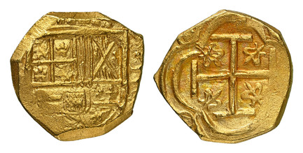1086768 COLOMBIA. Philip IV. (King, 1621-1665). (1628-65) AV 2 Escudos. NGC MS64.  Bogota or Cartagena. 6.65gm. Crowned arms / Cross with a lis each angle; all within in quatrelobe. KM 4.1; cf. Cal. 386; cf. Hernández 700-3.

Please use this link ...