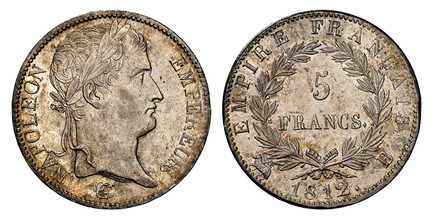1083511 FRANCE. Napoleon I. (Emperor, 1804-1814, 1815). 1812-B AR 5 Francs. NGC MS63.  By Nicolas-Antoine Brenet. Rouen. 37mm. NAPOLEON EMPEREUR. Laureate head right / EMPIRE FRANCAIS. Denomination within wreath. KM 694.2; Gadoury 584; F.-307.

Pl...