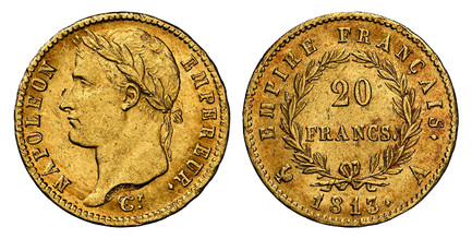 1087247 FRANCE. 1813-A AV 20 Francs. NGC MS61.  Paris. NAPOLEON EMPEREUR. Laureate head left / EMPIRE FRANCAIS. Denomination within wreath. KM 695.1; Friedberg 521.

Please use this link to verify the NGC certification number <a href="https://www....