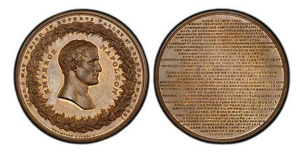 1085172 FRANCE. Napoleon I. (Emperor, 1804-1814 and 1815). 1821 Bronzed AE Medal. PCGS MS65.  By Thomason & Jones. 54mm. 69.49gm. DIED 5 MAY BURIED IN RUPERTS VALLEY St. HELENA 9 MAY 1821// EMPEROR – NAPOLEON. Bust of Napoleon within wreath; legen...