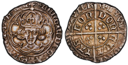 1086717 GREAT BRITAIN. England. Henry VII. (King, 1485-1509). (1489-93)-(cinquefoil) AR Groat. PCGS MS63.  London (Tower) mint. 3.12gm. Crowned facing bust (class IIa) within tressure of arches with trefoils at cusps; crown with two plain arches /...