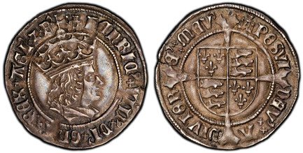 1086718 GREAT BRITAIN. England. Henry VIII. (King, 1509-47). (1509-26)-(Castle) AR Groat. PCGS AU58.  London. 3.05gm. HENRIC VIII DI GRA REX AGL Z FR. Portrait of Henry VII right / POSVI DEV ADIVTORE MEV. Arms over cross fourchee. SCBC-2316; North...