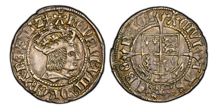 1087161 GREAT BRITAIN. England. Henry VIII. (King, 1509-47). (1514-26) ND-(Pansy) AR Half Groat (Twopence). PCGS AU58.  London. Crowned bust, right / CIVI-TAS - EBO-RACI. Voided long cross over quarters square-topped shield of arms; keys below. SC...