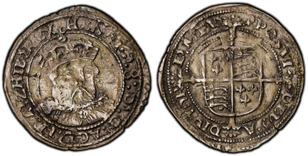 1086721 GREAT BRITAIN. England. Edward VI. (1547-51) ND-(Martlet) AR Groat. PCGS XF45.  Tower (London) mint. 2.39gm. Crowned and mantled bust of Henry facing slightly, right / POSVI... Coat-of-arms over long cross fourchee. SCBC-2403; North 1871.
...