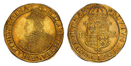 1087224 GREAT BRITAIN. England. Elizabeth I. (Queen, 1558-1603). (1592-95)-(Tun) AV Pound. NGC MS61.  London (Tower) mint. 11.12gm. (tun) ELIZABETH:D;G;ANG;FRA;ET:HIB;REGINA. Crowned bust 7A left with long hair and richly ornamented dress / SCVTVM...