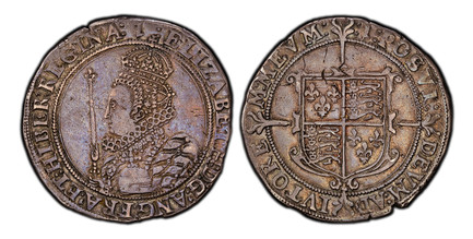 1086645 GREAT BRITAIN. England. Elizabeth I. (Queen, 1533-1603). (1601-02)-"1" AR Halfcrown. PCGS XF45.  Tower Mint, london. ELIZABETH•D:G:ANG:FRA:ET•HIBER:REGINA. Crowned bust left with orb and sceptre / POSVI: DEVM:AD IVTORE M:MEVM: :1:. Square-...