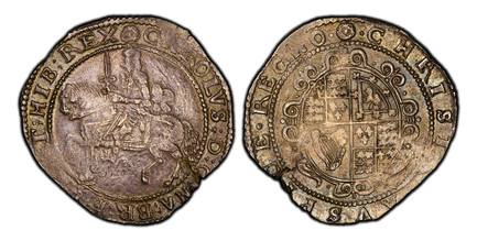 1087170 GREAT BRITAIN. England. Charles I. (1643-45) ND-(Rose) AR Halfcrown. PCGS AU55.  Exeter mint. King on horseback, left; sword raised and sash tied in bow / Round shield with five short and two long scrolls. SCBC-3065; North 2550.

Please us...