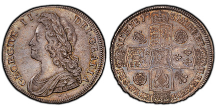 1086145 GREAT BRITAIN. George II. (King, 1727-1760). 1731 AR Halfcrown. PCGS MS62.  44.5mm. 15.98gm. GEORGIVS · II · - DEI · GRATIA ·. Laureate bust left / F · D · B · - ET · L · D · S · R · I · - A · T · ET · E · - M · B · F · ET · - H · REX ·. R...