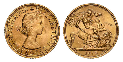 1086848 GREAT BRITAIN. Elizabeth II. (Queen, 1952-2022). 1958 AV Sovereign. NGC MS63.  By Mary Gillick (Obv.). Laureate bust right / St. George slaying the dragon. KM 908; SCBC-4125; Marsh 298.

Please use this link to verify the NGC certification...