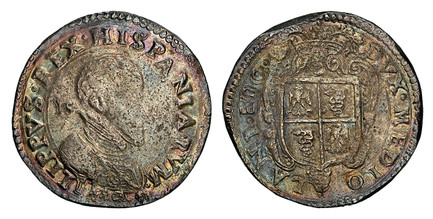1086061 ITALIAN STATES. Milan. Filippo II of Spain. (King, 1556-1598). 1588 AR Scudo. NGC MS62.  41-42mm. PHILIPPVS. REX. HISPANIARVM. High-collared bust to right divides date / DVX. MEDIO - LANI. ETC. Crown with 2 branches above shield of 4-fold ...