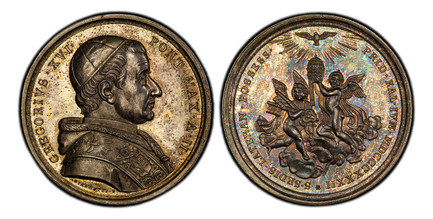 1085823 ITALIAN STATES. Papal States. Gregory XVI. (Pontiff, 1831-1846). 1832-II AR Medal. PCGS SP63.  By Giuseppe Girometti. 43mm. 32.71gm. GREGORIVS XVI PONT MAX A. Half length bust, right / S SEDIS LATERAN POSSES – PRID KAL IVN MDCCCXXXII. Radi...