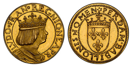 1087566 FRANCE. Third Republic. (1871-1940). (1880-1881) ND AV Fantasy Pattern Ducat. NGC MS63.  Naples. Type II. -1839. 5.08gm. LVDO° FRAN° REGNIQ. NEAP R. Crowned bust of Louis XII / PERDAM° BABILLONIS° NOMEN (5-points). Crowned shield of arms w...