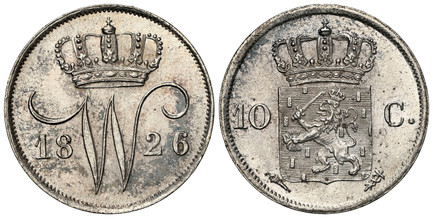 1085744 NETHERLANDS. William I. 1826-(Torch) AR 10 Cents. NGC MS65.  Ultrecht. Edge: Plain. Crowned W divides date / Crowned arms divides value. KM 53; Sch.-311.

Standard Coinage. Privy mark Ultrecht: Torch. Brussels: Palm branch.

Please use thi...