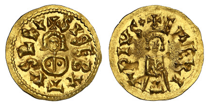 1087185 SPAIN. Visigothic. Sisebut. (King of the Visigoths and ruler of Hispania, Septimania and Galicia, 612-621 AD). 612-621 (ND) AV Tremissis. NGC MS66.  Emerita (Lusitania). 1.50gm. SISEBYTVS RE+ (REX). Facing bust / +EMERI-T-A PIVS. Facing bu...