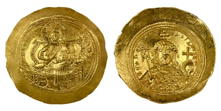 1085486 BYZANTINE.  Constantine IX. (Emperor, 1042-1055 AD). Struck 1042-1055 AD. AV Histamenon Nomisma. NGC MS (Mint State) Strike 5/5 Surface 4/5.  Constantinople. 27.7mm. 4.41gm. + IҺS XIS RЄX RЄGNANTIҺM. Christ Pantokrator seated facing on thr...