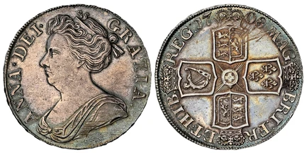 1088183 GREAT BRITAIN. Anne. (Queen, 1702-1714). 1708 AR Crown. NGC MS62.  ANNA · DEI · - GRATIA ·. Without E below bust / MAG - BRI FR - ET · HIB - REG ·. English and Scottish shield halved; plain in angles. KM 526.2; SCBC-3601; ESC-1346 (Prev. E...