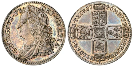 1087913 GREAT BRITAIN. George II. (King, 1727-1760). 1746 AR Sixpence. NGC PR66.  3.01gm. GEORGIVS · II · - DEI · GRATIA ·. Older laureate head left / Shields in cruciform. KM 582.2; SCBC-3711; ESC--1759 (Prev. ESC-1619).

Please use this link to ...