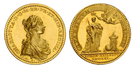 1088009 GREAT BRITAIN. Sophia Charlotte. (Queen Consort,  1761-1818). 1761 AV Coronation Medal. NGC MS61.  By L. Natter. 24mm. 23.51gm. CHARLOTTA D G M BR FR ET HIB REGINA. Diademed and draped bust, right / QVAESITVM MERITIS// CORON XXII SEPT/ MDC...