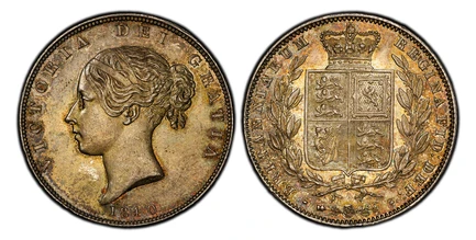 1087652 GREAT BRITAIN. Victoria. (Queen, 1837-1901). 1840 AR Halfcrown. PCGS MS62.  VICTORIA DEI GRATIA. Head left / BRITANNIARUM REGINA FID: DEF:. Crowned arms within branches. KM 740. W.W. incuse; SCBC-3887; ESC-2715 (Prev. ESC-673).
Includes or...