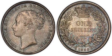 1088089 GREAT BRITAIN. Victoria. 1856 AR Shilling. PCGS MS65.  VICTORIA DEI GRATIA BRITANNIAR: REG: F: D:. High relief young head to left / Crown above denomination within wreath. KM 734.1; SCBC-3904.

Please use this link to verify the PCGS certi...