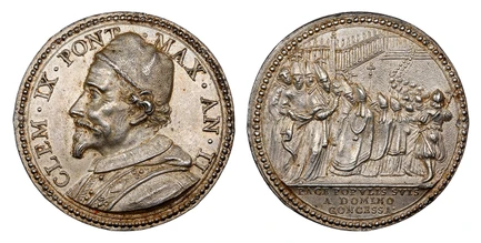 1088132 ITALIAN STATES. Papal States. Clement IX. (Pontiff, 1667-1669). Anno II (1668-Dated) AR Medal. NGC MS62.  Bust wearing cap, left / PACE POPVLIS SVIS/ A DOMINO/ CONCESSA. Procession of bishops; inscription in exergue. Modesti 141; Bartolott...