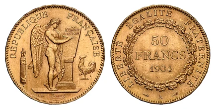 1088122 FRANCE. Third Republic. (1870-1940). 1904-A AV 50 Francs. NGC MS65.  Paris. Standing Genius writing the Constitution, rooster at right, fasces at left / Denomination above date within circular wreath. KM 831; Friedberg 591; F.-549; Gad.-11...