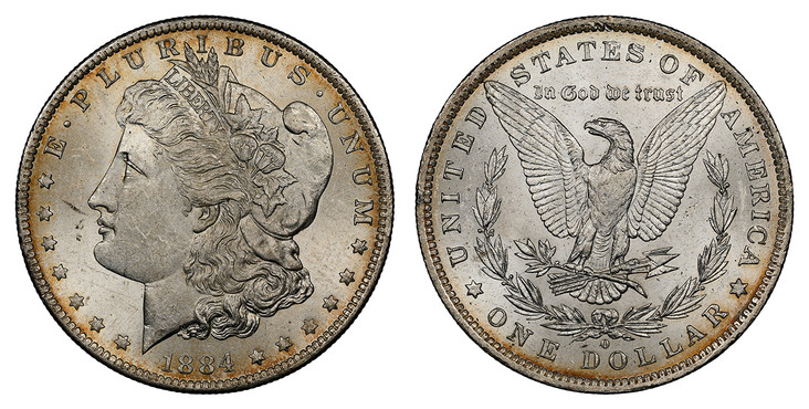 1068561 UNITED STATES OF AMERICA. 1884-O AR Morgan Dollar. NGC MS64.  By George T. Morgan. U.S. Mint, New Orleans. E.PLURIBUS.UNUM. Laureate head left, date below flanked by stars / UNITED STATES OF AMERICA. Eagle within 1/2 wreath. KM 110.

Pleas...