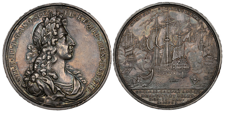 1074396 GREAT BRITAIN. England. William and Mary. (Monarchs, 1689-1694). 1692 AR Medal. NGC MS61.  By Georg Hautsch. Edge: SIC PHAETHONTÆO TANDEM MARE SVFFICITIGNI. 42mm. WILH •III • D • G • ANG • SCO • – FR • ET • HIB • REX • DEF • FID •. Laureat...