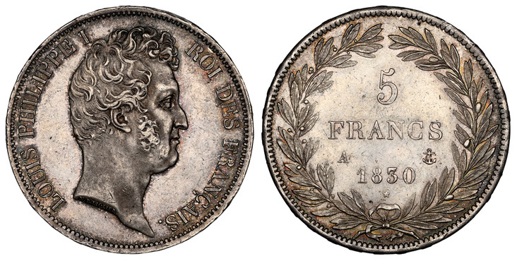 1083372 FRANCE. Louis Philippe. (King, 1830-48). 1830-A AR 5 Francs. NGC MS64.  Paris. Edge: Raised lettering. 37mm. LOUIS PHILIPPE I ROI DES FRANCAIS. Head right / Denomination within wreath. KM 736.1; Davenport 89; Gadoury 676.

Please use this ...