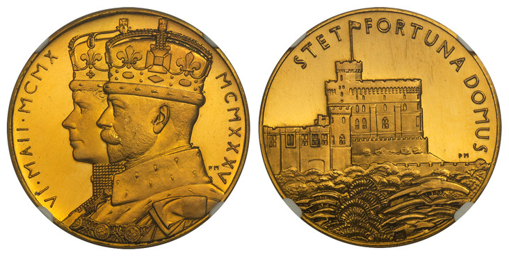 1083332 GREAT BRITAIN. George V. (King, 1910-1936). 1935 AV Medal. NGC PR66 Cameo.  By P. Metcalf. 32mm. 23.34gm. Conjoined crowned busts of the King and Queen Mary left / View of Windsor Castle on the reverse with the legend STET FORTUNA DOMUS, w...