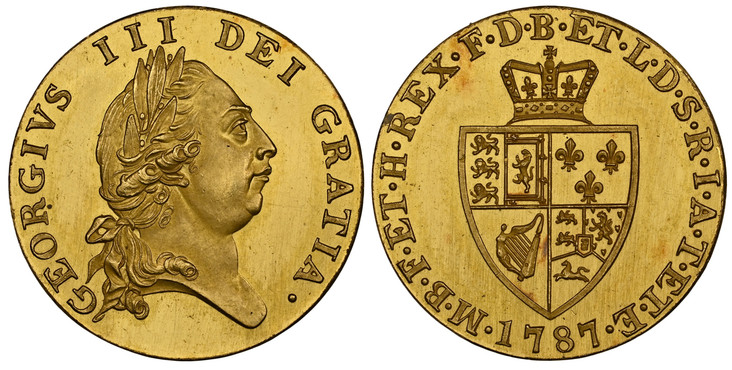 1084584 GREAT BRITAIN. George III. (King, 1760-1820). 1787 AV Half-Guinea. NGC PR66+Cameo.  GEORGIVS III DEI GRATIA ·. Fifth laureate head, right / F · D · B · ET · L · D · S · R · I · A · T · ET · E · - M · B · F · ET · H · REX ·. Crowned 4-fold ...