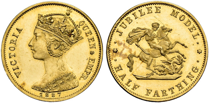 1084585 GREAT BRITAIN. Victoria. (Queen, 1837-1901). 1887 AV Model Gothic Half Farthing. NGC PR64 Cameo.  London. 3.05gm. VICTORIA – QUEEN & EMPR. Gothic bust, left; date below truncation / •*• JUBILEE MODEL •*• HALF FARTHING.