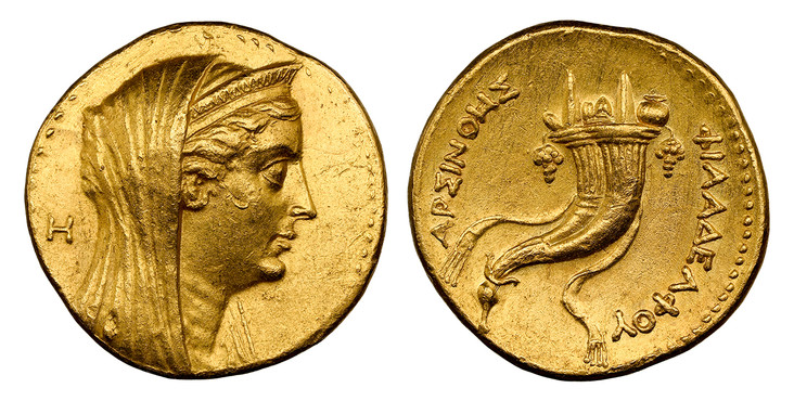 1084575 GREEK. PTOLEMAIC KINGS OF EGYPT. Arsinoe II Philadelphos. (Wife of Ptolemy II, died 270/268 BC). Posthumous issue under Ptolemy II, Struck circa 254/253 BC. AV Mnaieion – 'Oktadrachm'. NGC AU (About Uncirculated) Strike 5/5 Surface 2/5 Fin...