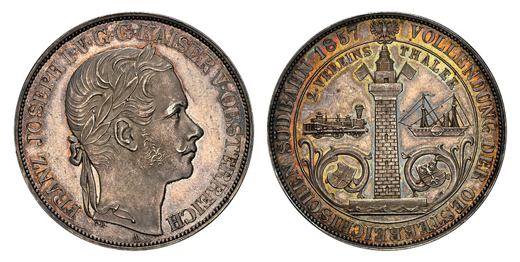 1085045 AUSTRIA. Franz Joseph I. (Emperor, 1848-1916). 1857-A AR 2 Thaler. NGC PR61 Cameo.  By Carl Radnitzky. Vienna. FRANZ JOSEPH I V G G KAISER V OESTERREICH. Laureate head right; wreath tips point between "KA" of "KAISER" / VOLLENDUNG DER OEST...