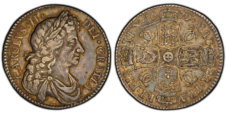 1084489 GREAT BRITAIN. England. Charles II. (King, 1660-1685). 1679 AR Halfcrown. PCGS XF45.  Fourth bust of Charles II. KM 438.1; SCBC-3367; ESC-497 (Prev. ESC-490).

Please use this link to verify the PCGS certification number <a href="http://ww...