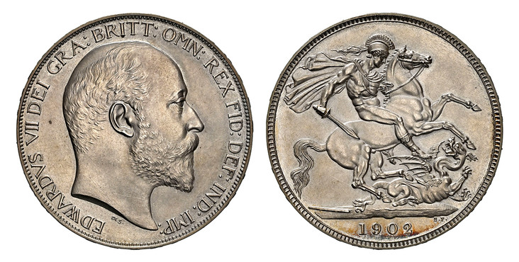 1082984 GREAT BRITAIN. Edward VII. (King, 1901-1910). 1902 AR Crown. NGC PR64 Matte.  Edge: Lettered. Head right / St. George slaying the dragon. KM 803. Matte Proof; SCBC-3979.

Please use this link to verify the NGC certification number <a href=...