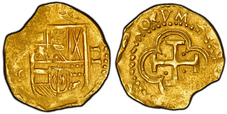 1084038 SPAIN. Philip III. (1608-1621) ND-To C AV 2 Escudos. PCGS MS61.  Toledo. 6.73gm. Crowned shield of royal arms between mint mark with assayer mark below and value / Cross in quatrefoil, date above in legend. KM 48.4; Calico Type 200.

Pleas...